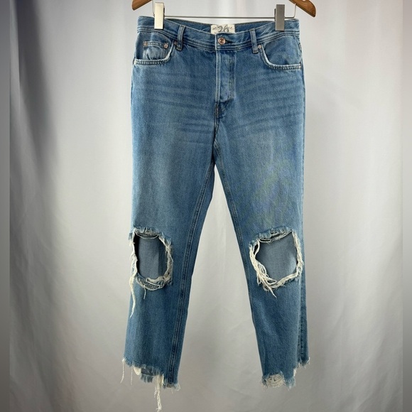 Free People Distressed Mid Rise Maggie Straight‎ Leg Jeans in Blue Size 26 - Picture 5 of 11